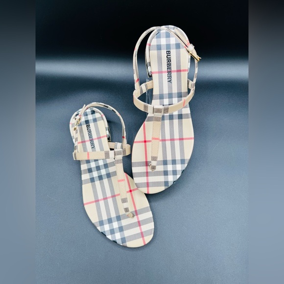 Burberry Emily Vintage Adjustable Strap Checked Slingback Thongs Sandals 6B/36EU - Picture 7 of 9